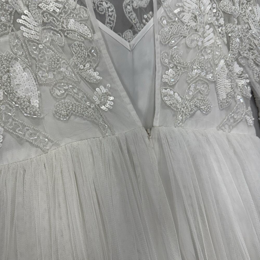ASOS Bridal Elizabeth Long Sleeve Wedding Dress Womens 8 White Beaded Tulle Gown - Picture 5 of 14